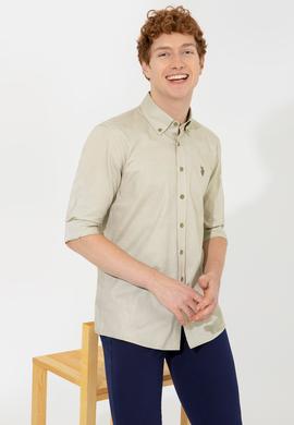 Erkek Koyu Haki Uzun Kollu Basic Gömlek - 50249487087