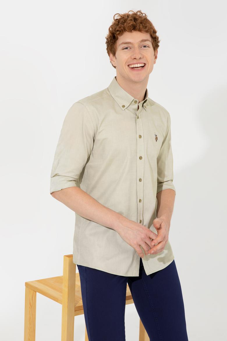 Erkek Koyu Haki Uzun Kollu Basic Gömlek - 50249487087