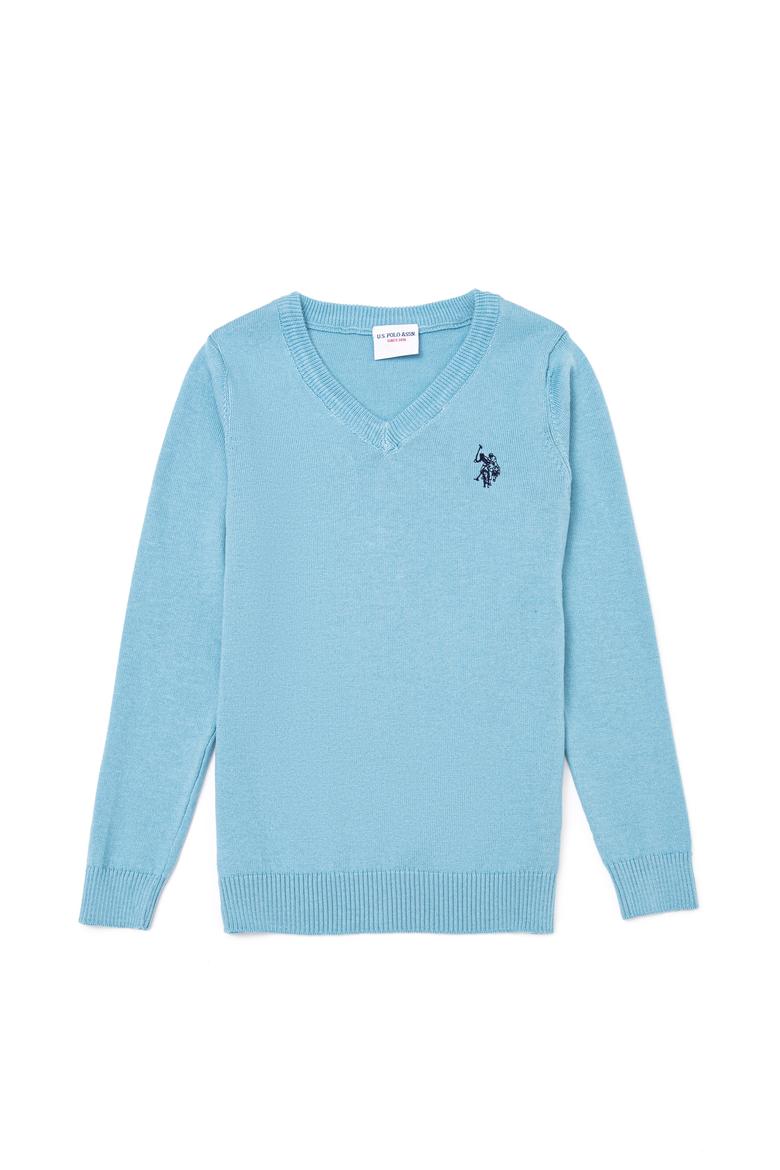 Erkek Çocuk Mavi V - Yaka Triko Kazak Basic