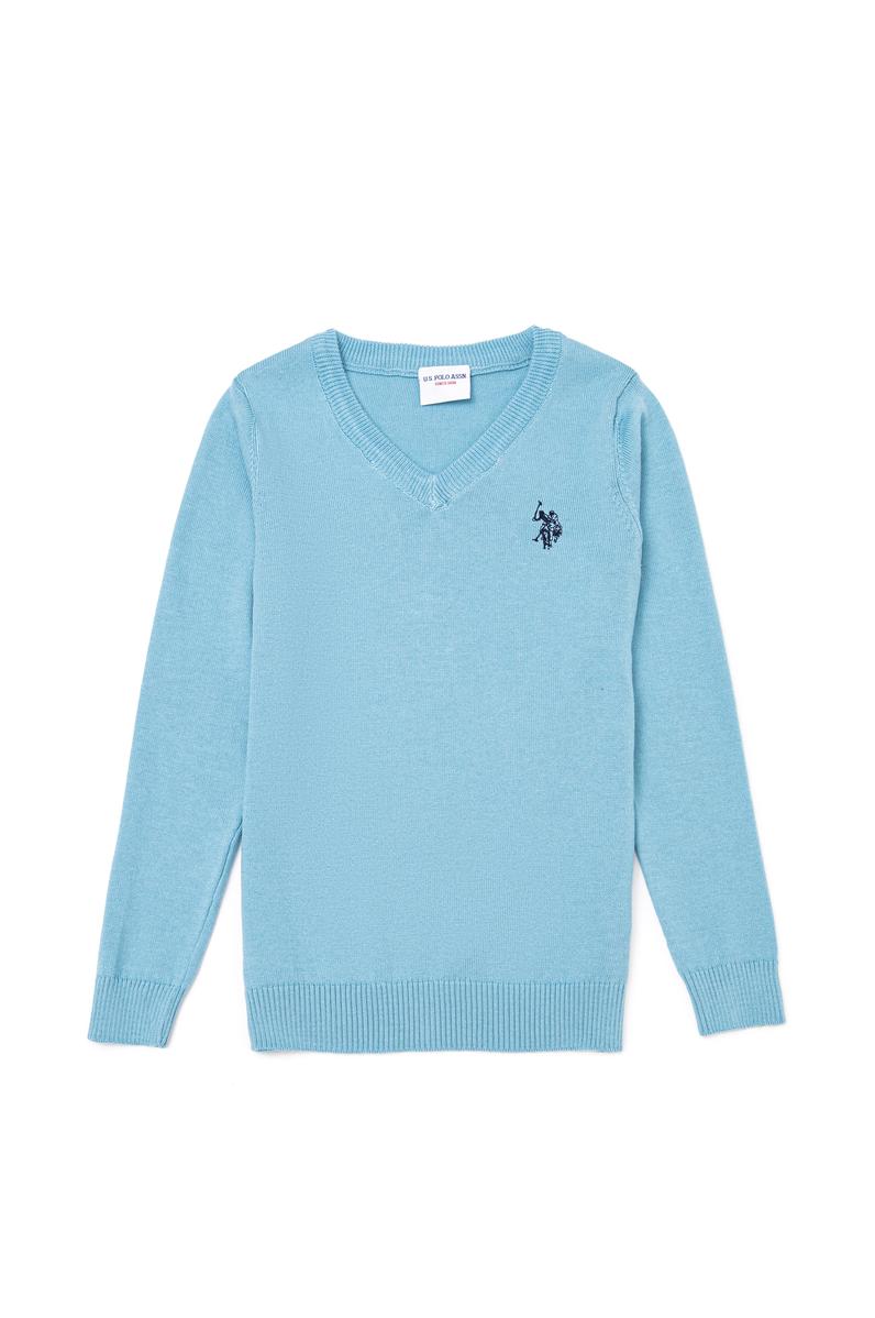 Erkek Çocuk Mavi V - Yaka Triko Kazak Basic