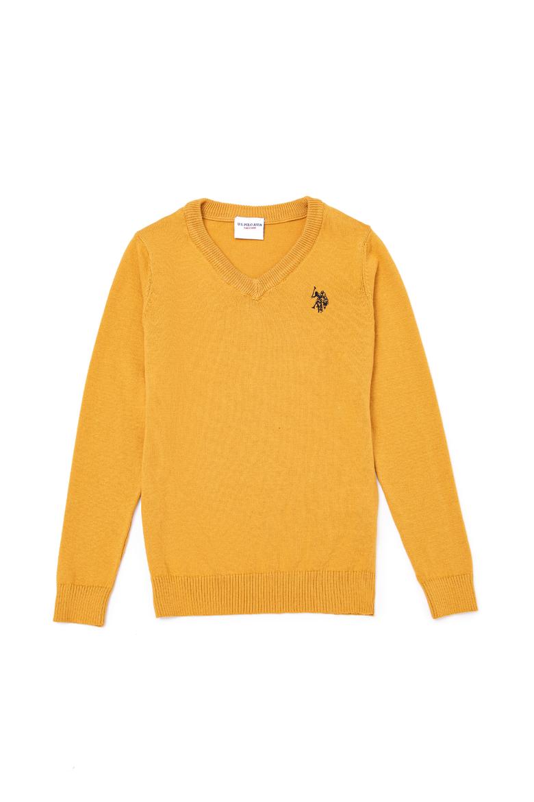 Erkek Çocuk Safran V Yaka Triko Kazak