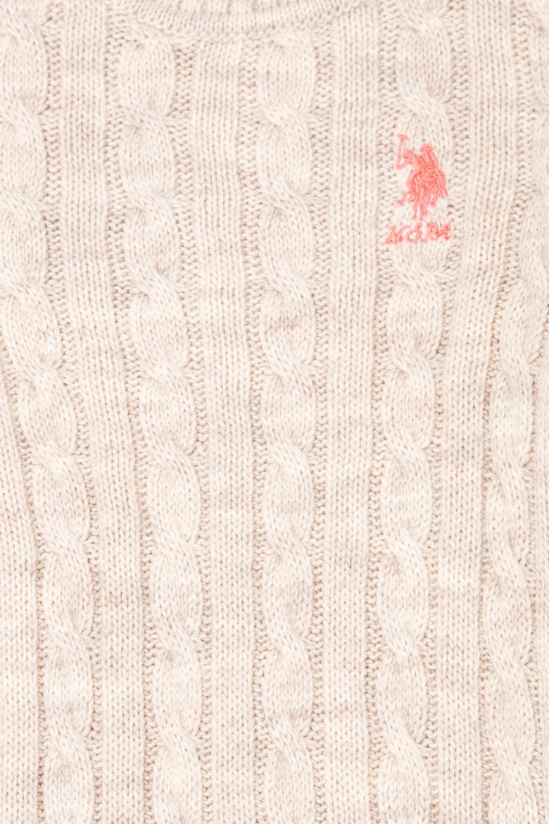 Kız Çocuk Krem Melanj Bisiklet Yaka Triko Elbise - 50253395007