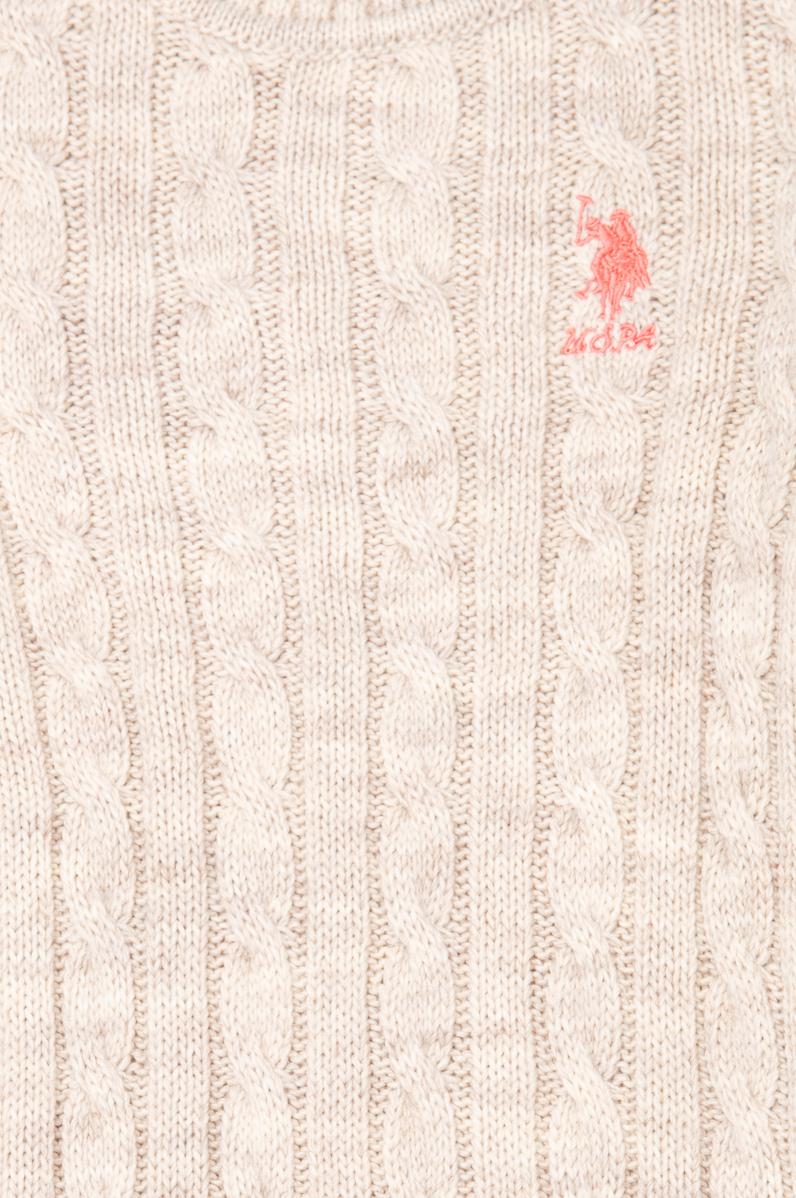 Kız Çocuk Krem Melanj Bisiklet Yaka Triko Elbise