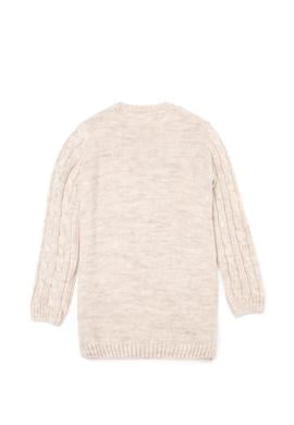 Kız Çocuk Krem Melanj Bisiklet Yaka Triko Elbise - 50253395007