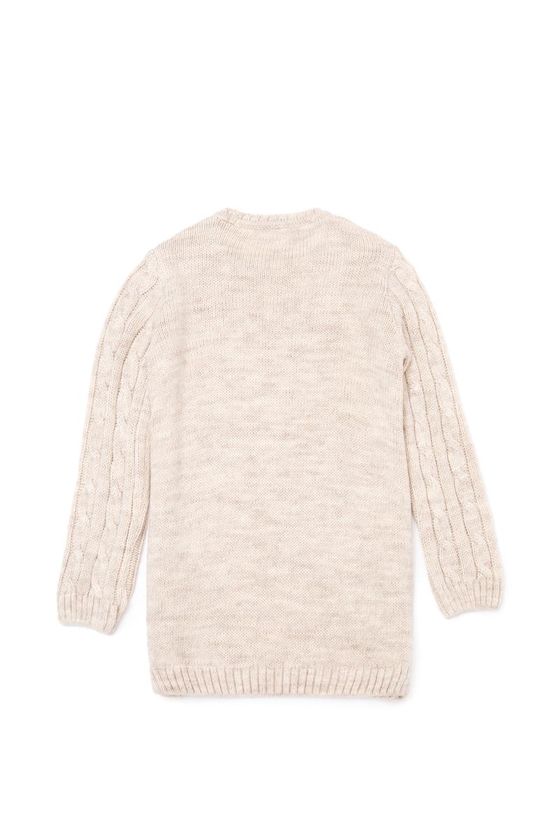 Kız Çocuk Krem Melanj Bisiklet Yaka Triko Elbise