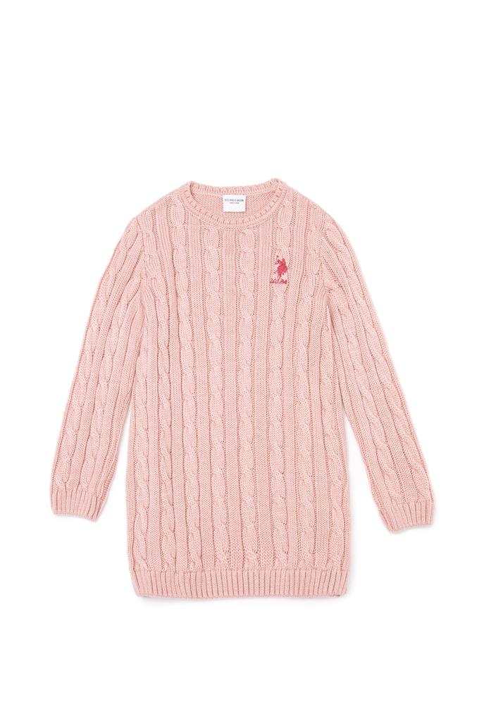 Kız Çocuk Manolya Bisiklet Yaka Triko Elbise