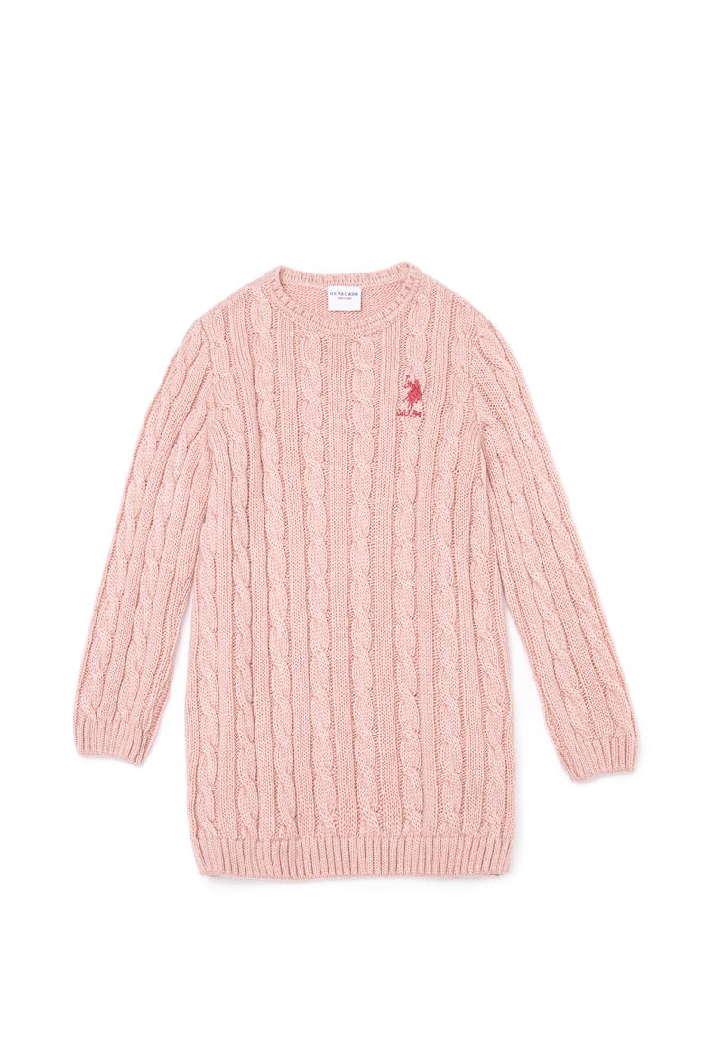 Kız Çocuk Manolya Bisiklet Yaka Triko Elbise