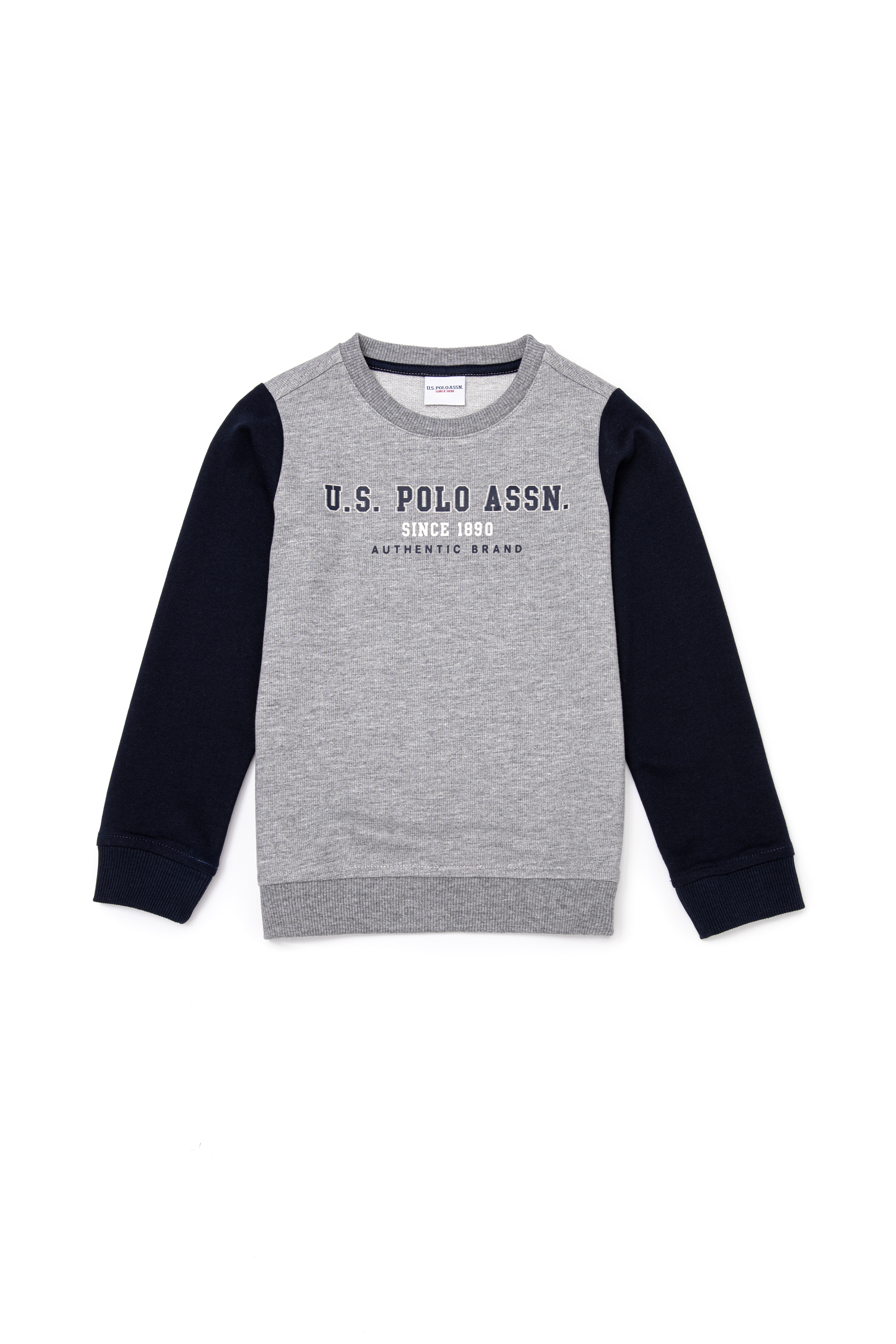 Çocuk Gri Melanj Bisiklet Yaka Sweatshirt - Image 1