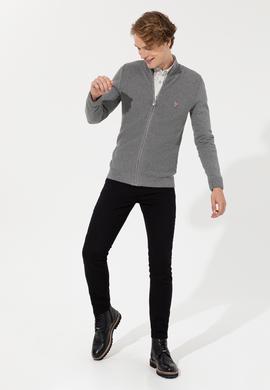 Erkek Gri Melanj Basic Triko Hırka - 50251875053