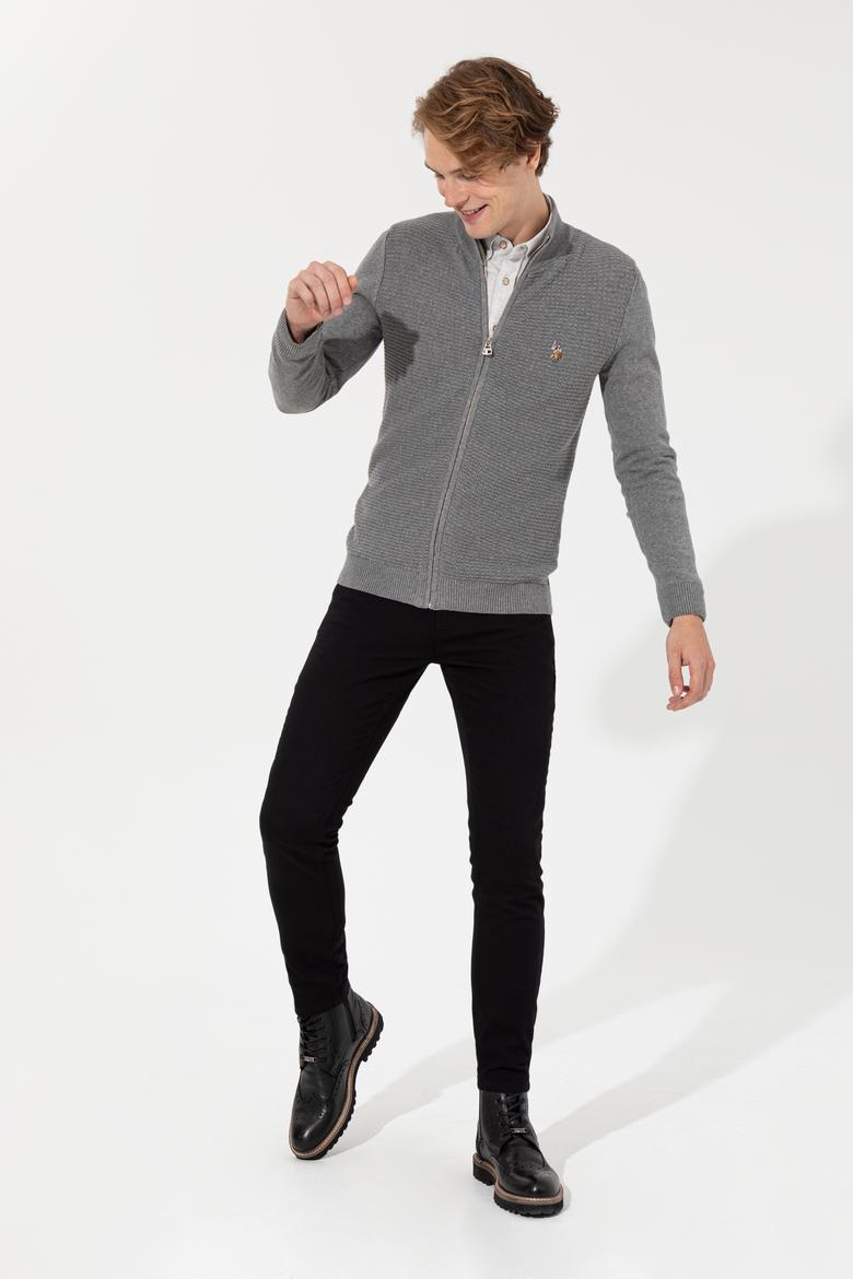 Erkek Gri Melanj Basic Triko Hırka - 50251875053