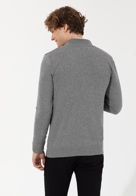 Erkek Gri Melanj Basic Triko Hırka - 50251875053