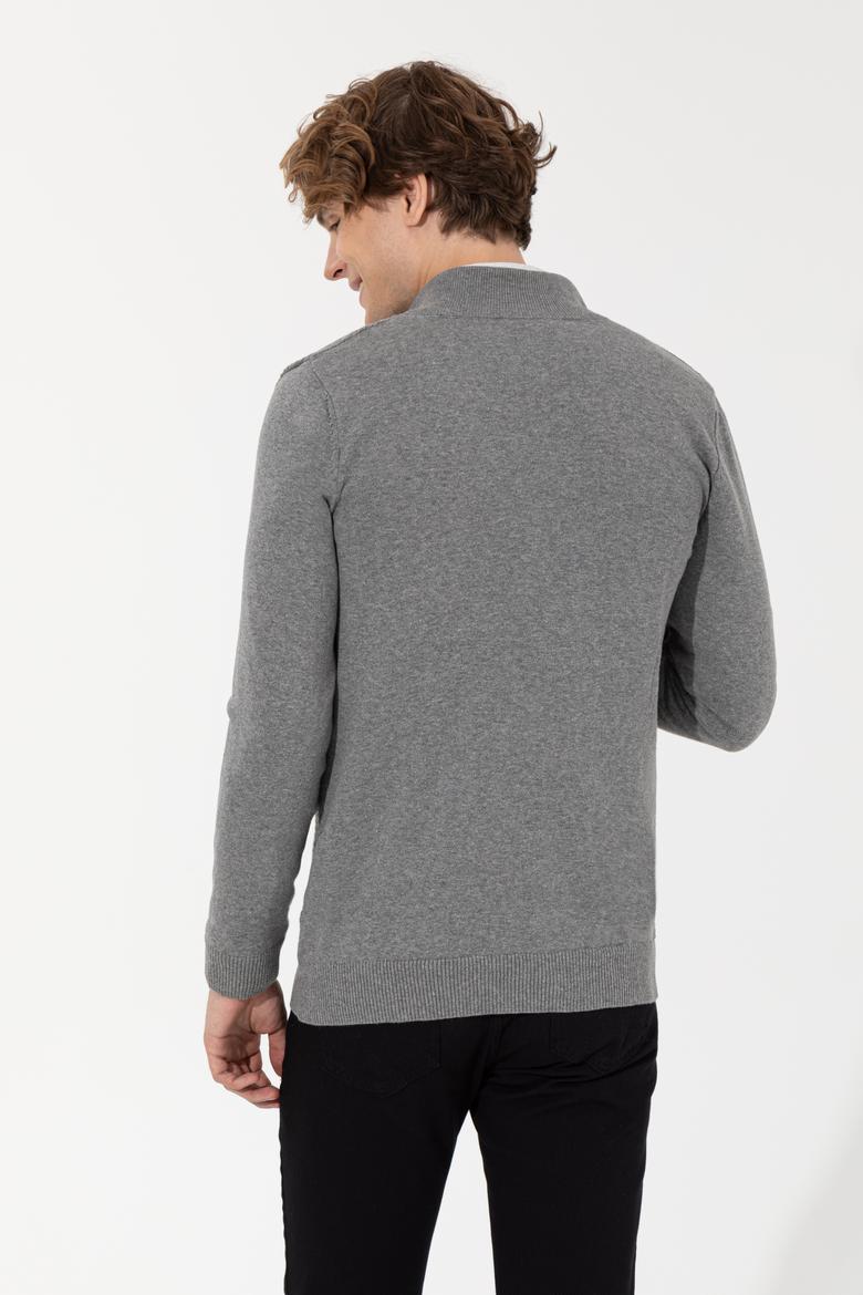 Erkek Gri Melanj Basic Triko Hırka - 50251875053