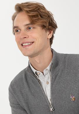 Erkek Gri Melanj Basic Triko Hırka - 50251875053