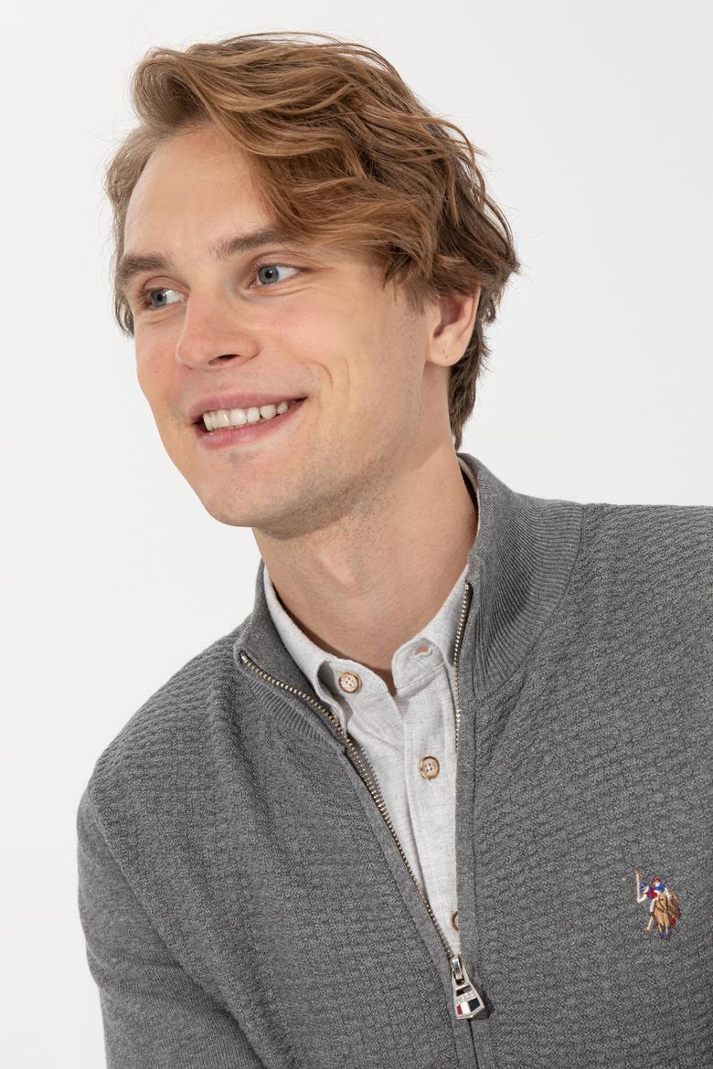 Erkek Gri Melanj Basic Triko Hırka - 50251875053