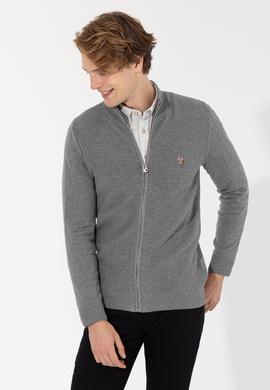 Erkek Gri Melanj Basic Triko Hırka - 50251875053