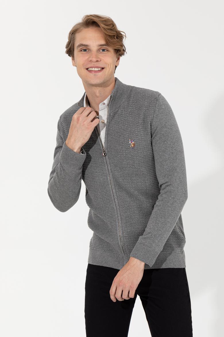 Erkek Gri Melanj Basic Triko Hırka