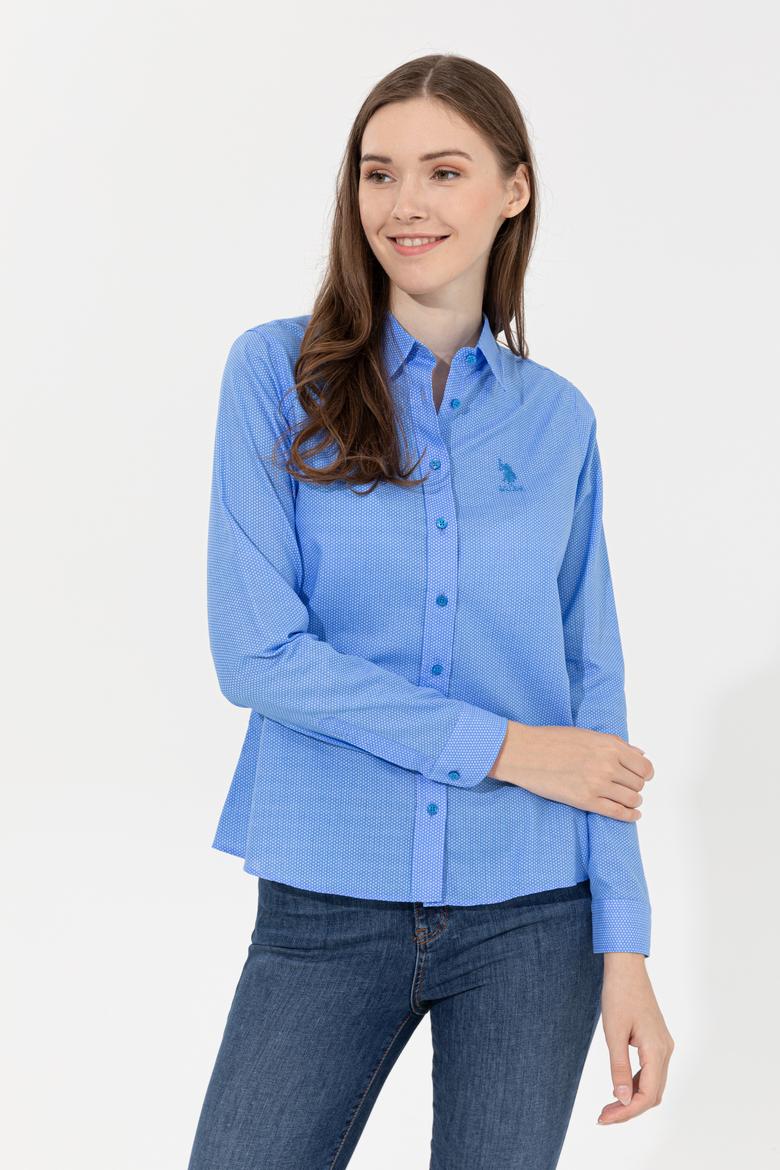 Kadın Mavi Klasik Yaka Gömlek Uzunkol - 50235193004