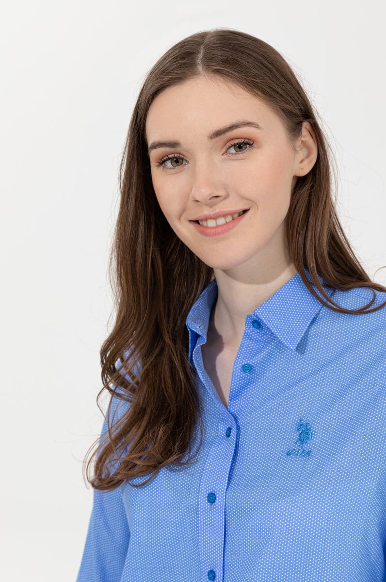 Kadın Mavi Klasik Yaka Gömlek Uzunkol