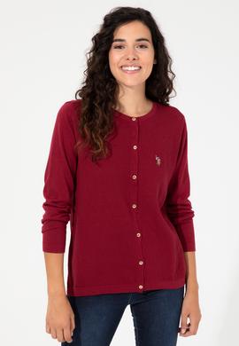 Kadın Kırmızı Bisiklet Yaka Triko Hırka Basic - 50224700061