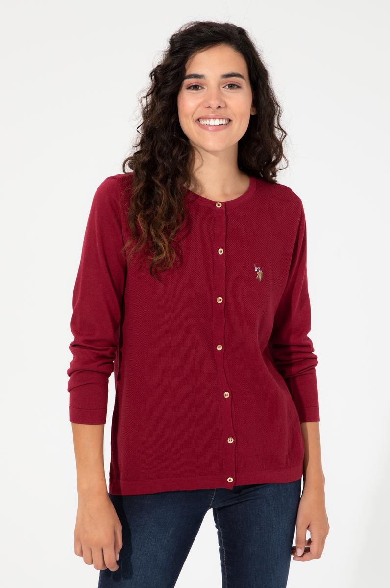 Kadın Kırmızı Bisiklet Yaka Triko Hırka Basic