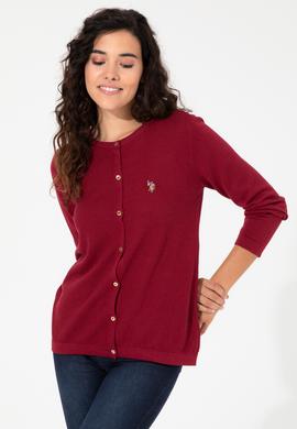 Kadın Kırmızı Bisiklet Yaka Triko Hırka Basic - 50224700061