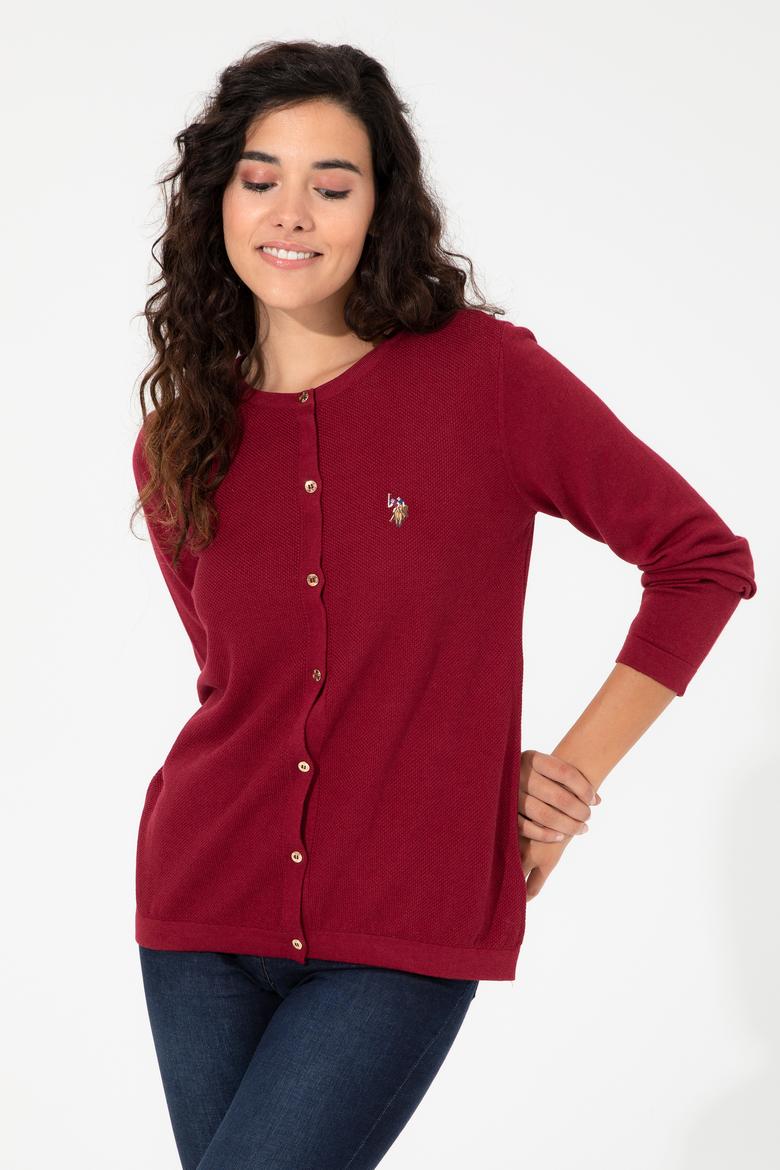 Kadın Kırmızı Bisiklet Yaka Triko Hırka Basic - 50224700061