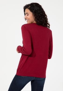 Kadın Kırmızı Bisiklet Yaka Triko Hırka Basic - 50224700061