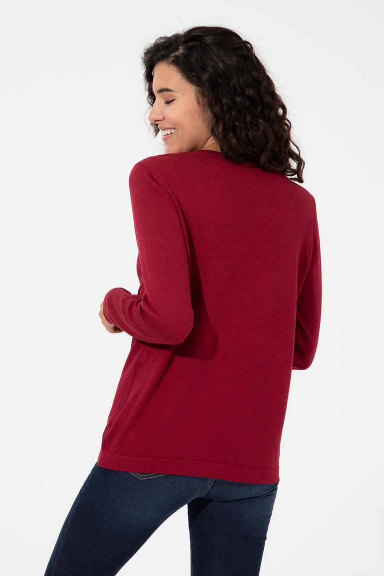 Kadın Kırmızı Bisiklet Yaka Triko Hırka Basic - 50224700061