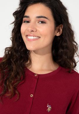 Kadın Kırmızı Bisiklet Yaka Triko Hırka Basic - 50224700061