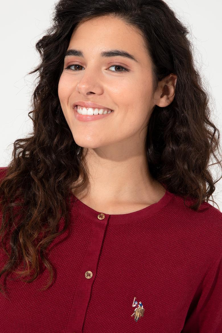 Kadın Kırmızı Bisiklet Yaka Triko Hırka Basic - 50224700061