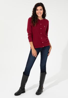 Kadın Kırmızı Bisiklet Yaka Triko Hırka Basic - 50224700061