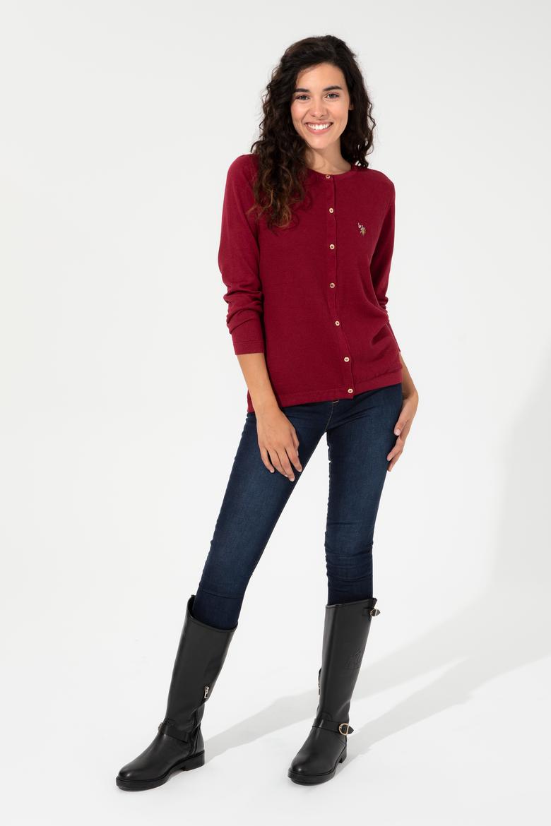 Kadın Kırmızı Bisiklet Yaka Triko Hırka Basic - 50224700061