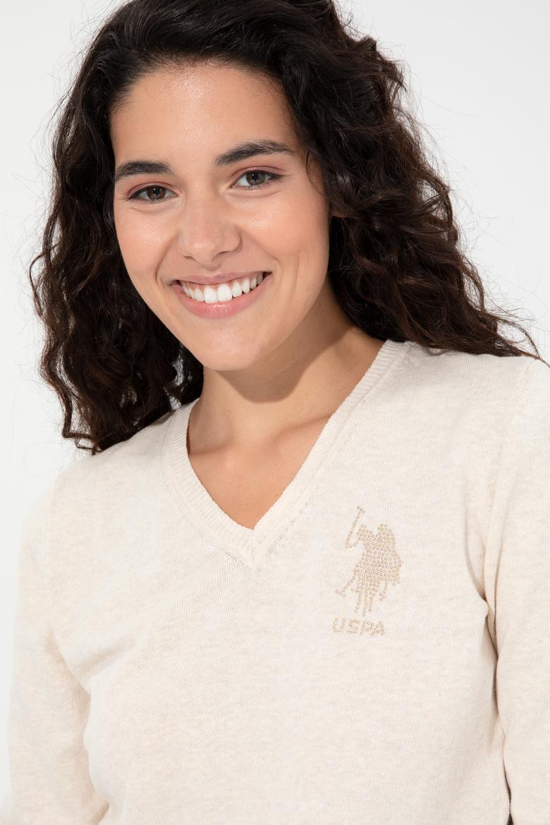 Kadın Beyaz V - Yaka Triko Kazak Basic - 50237093025