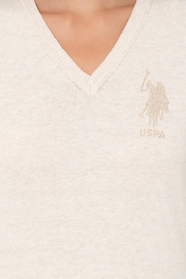 Kadın Beyaz V - Yaka Triko Kazak Basic - 50237093025