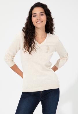 Kadın Beyaz V - Yaka Triko Kazak Basic - 50237093025