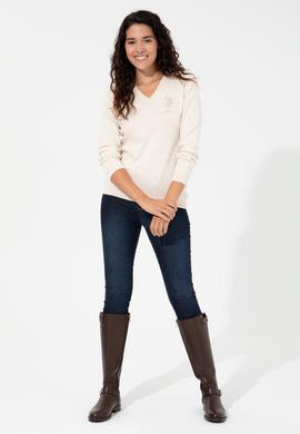 Kadın Beyaz V - Yaka Triko Kazak Basic - 50237093025