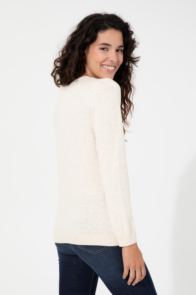 Kadın Beyaz V - Yaka Triko Kazak Basic - 50237093025