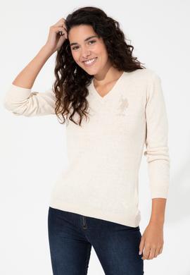 Kadın Beyaz V - Yaka Triko Kazak Basic - 50237093025