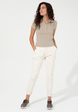 Kadın Haki Basic Polo Yaka Tişört - 50246272006