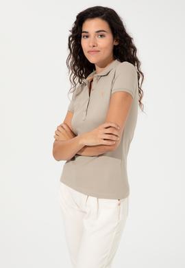 Kadın Haki Basic Polo Yaka Tişört - 50246272006