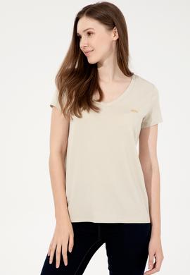 Kadın Taş V Yaka Basic Tişört - 50246033078