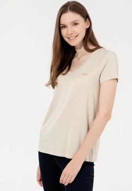Kadın Taş V Yaka Basic Tişört - 50246033078