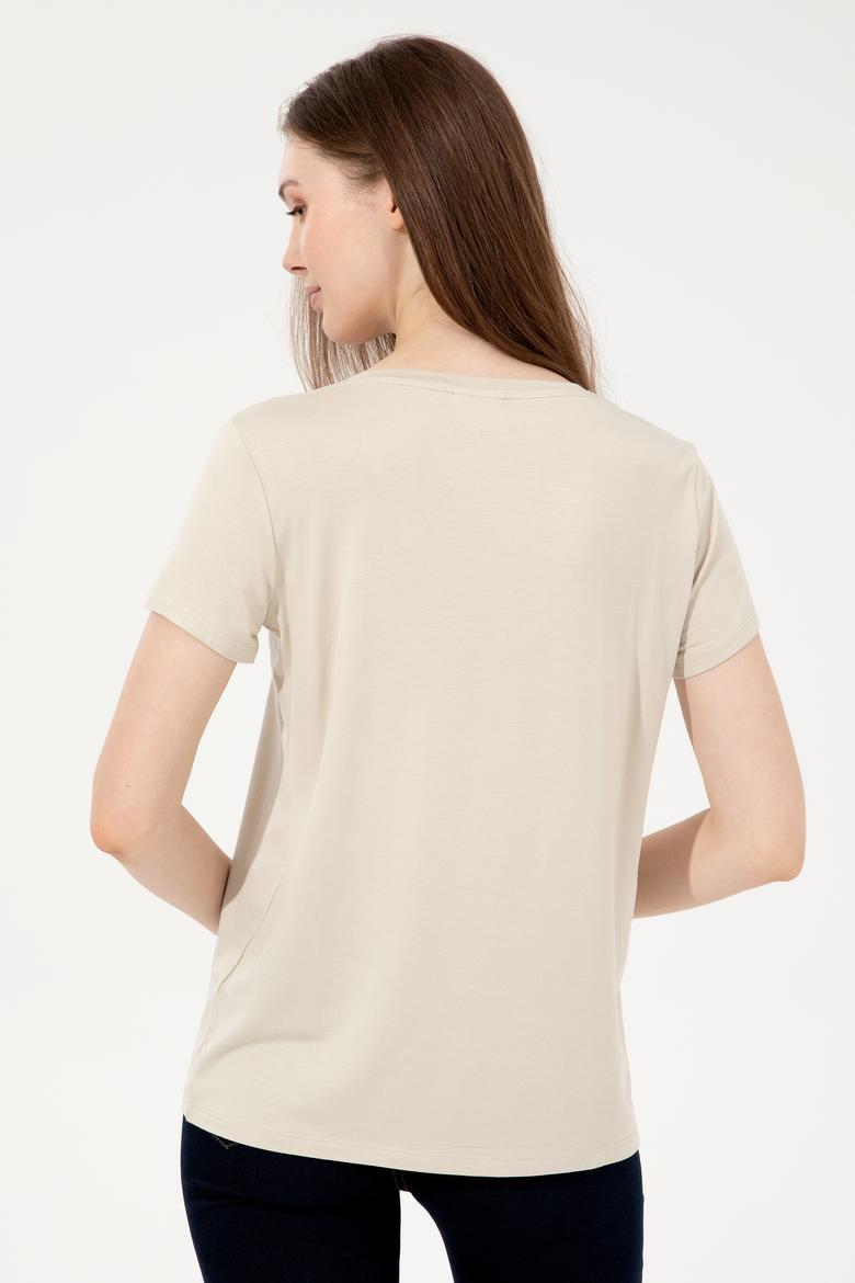 Kadın Taş V Yaka Basic Tişört - 50246033078