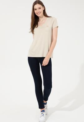 Kadın Taş V Yaka Basic Tişört - 50246033078