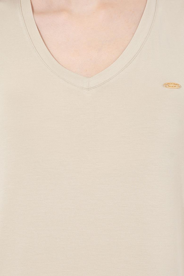 Kadın Taş V Yaka Basic Tişört - 50246033078