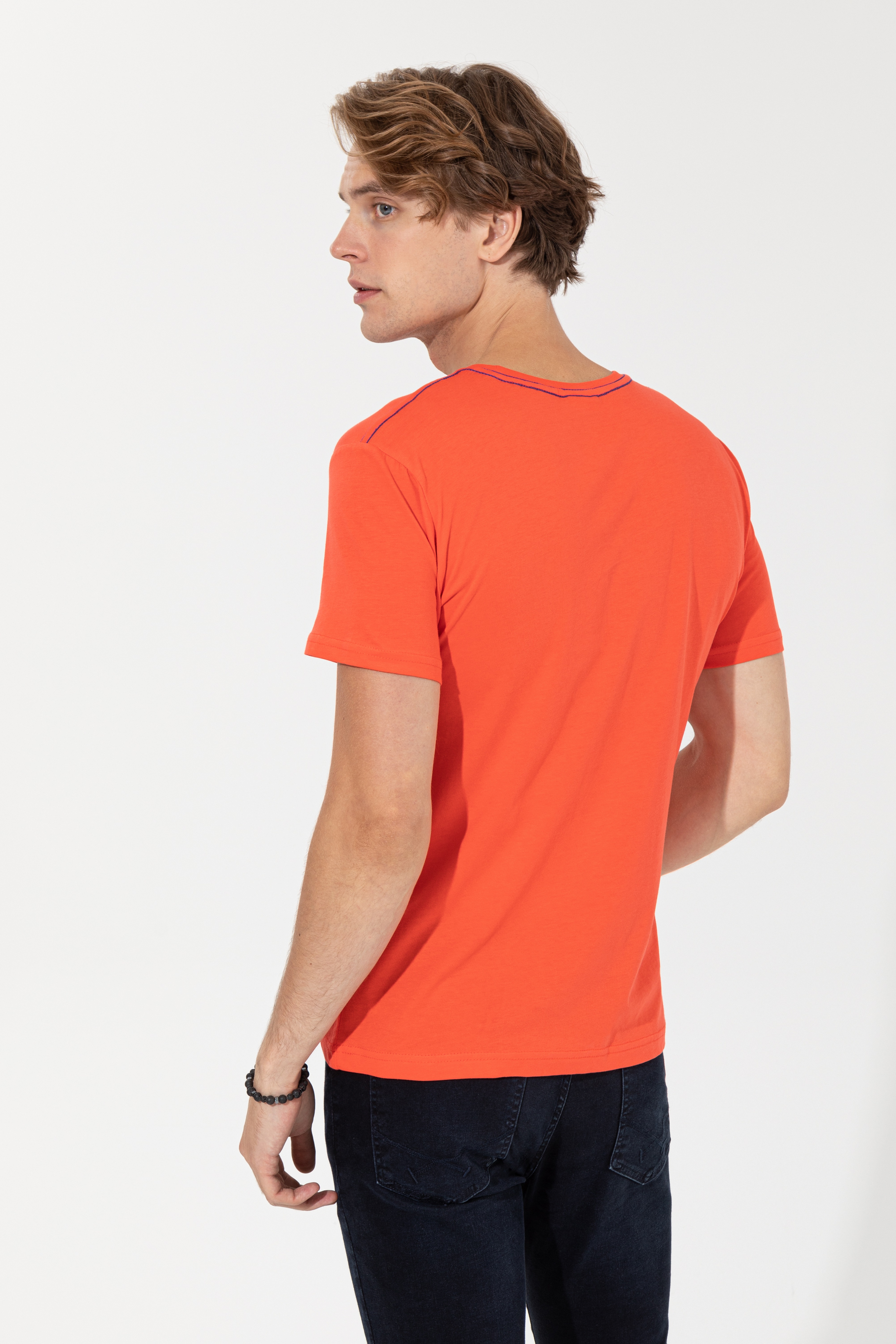 Erkek Kırmızı Bisiklet Yaka T-Shirt