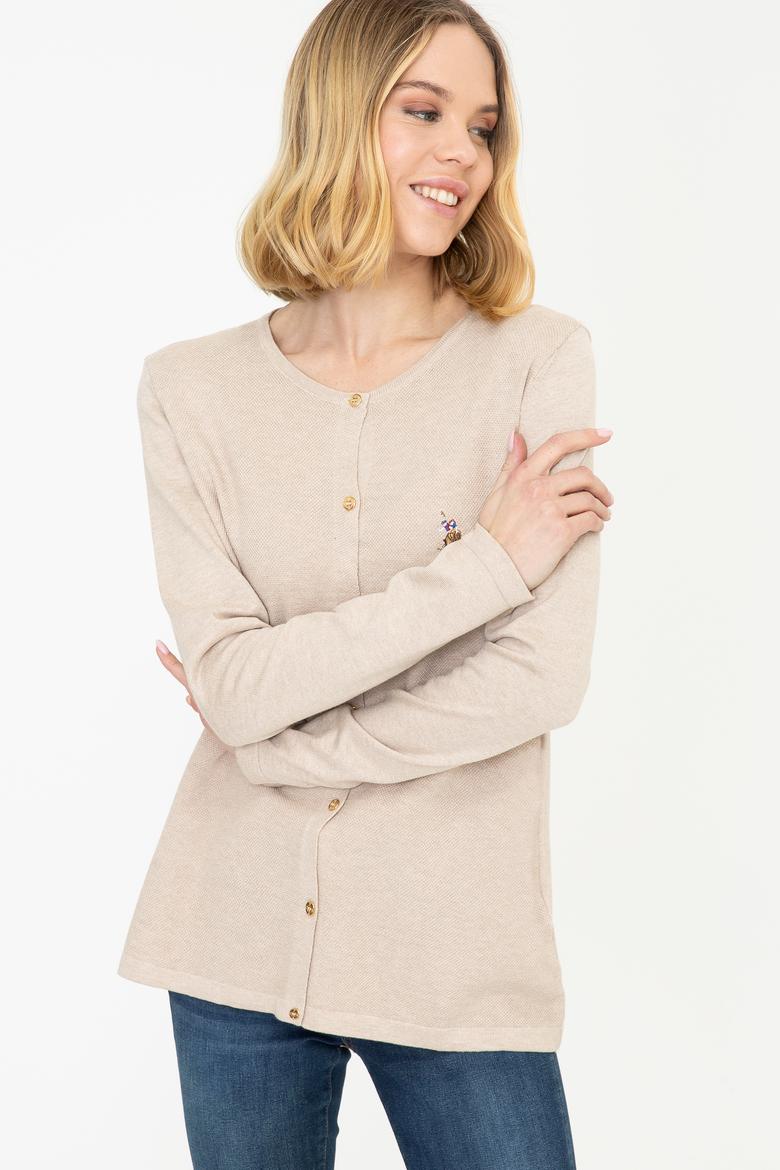 Kadın Bej Melanj Basic Triko Hırka - 50248592016