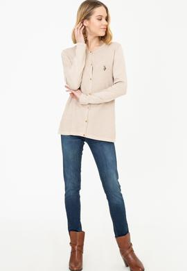 Kadın Bej Melanj Basic Triko Hırka - 50248592016