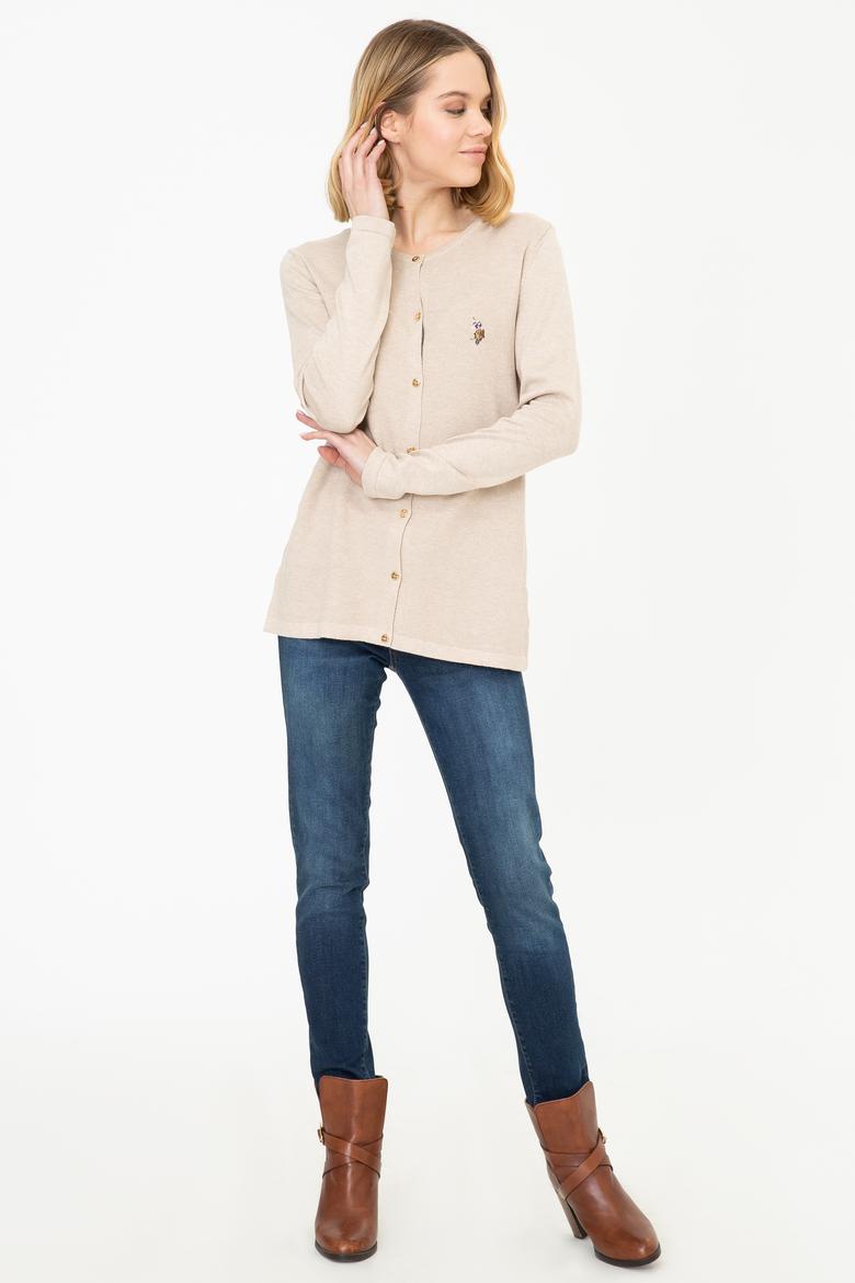 Kadın Bej Melanj Basic Triko Hırka - 50248592016