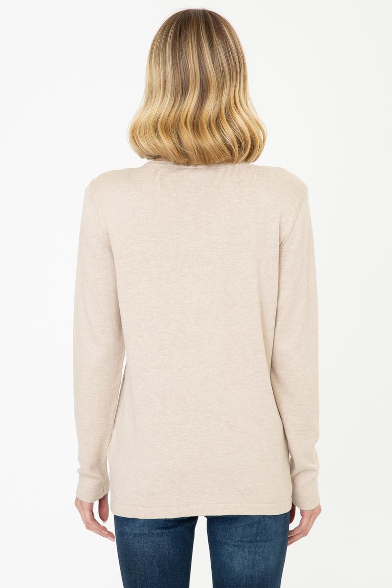 Kadın Bej Melanj Basic Triko Hırka - 50248592016